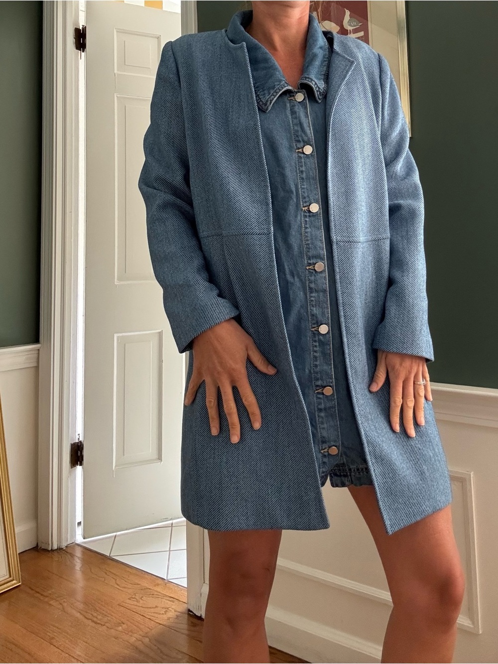 Chico's Light Blue Collarless Long Blazer Coat